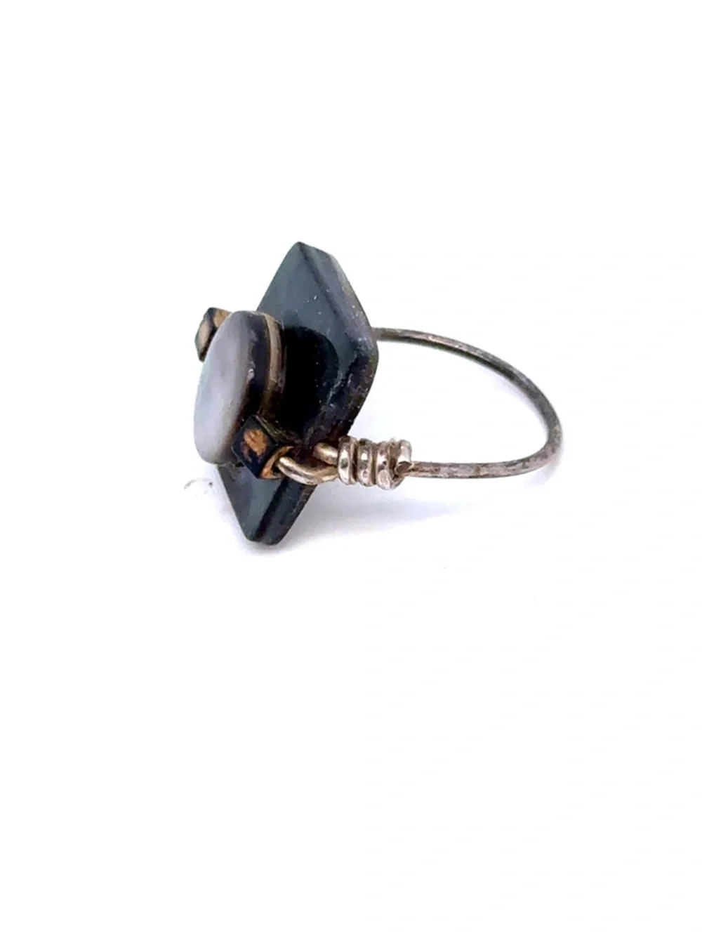 Geometric Square Ring‎ with Round Accent - Gunmetal and Silver Tones